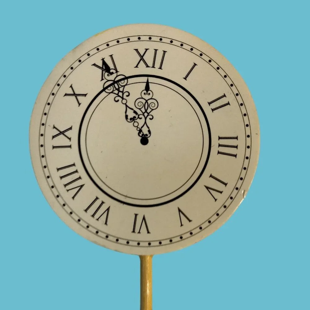 New Years Eve Clock Face Floral Stick Roman Numerals Ornate Hands Minight